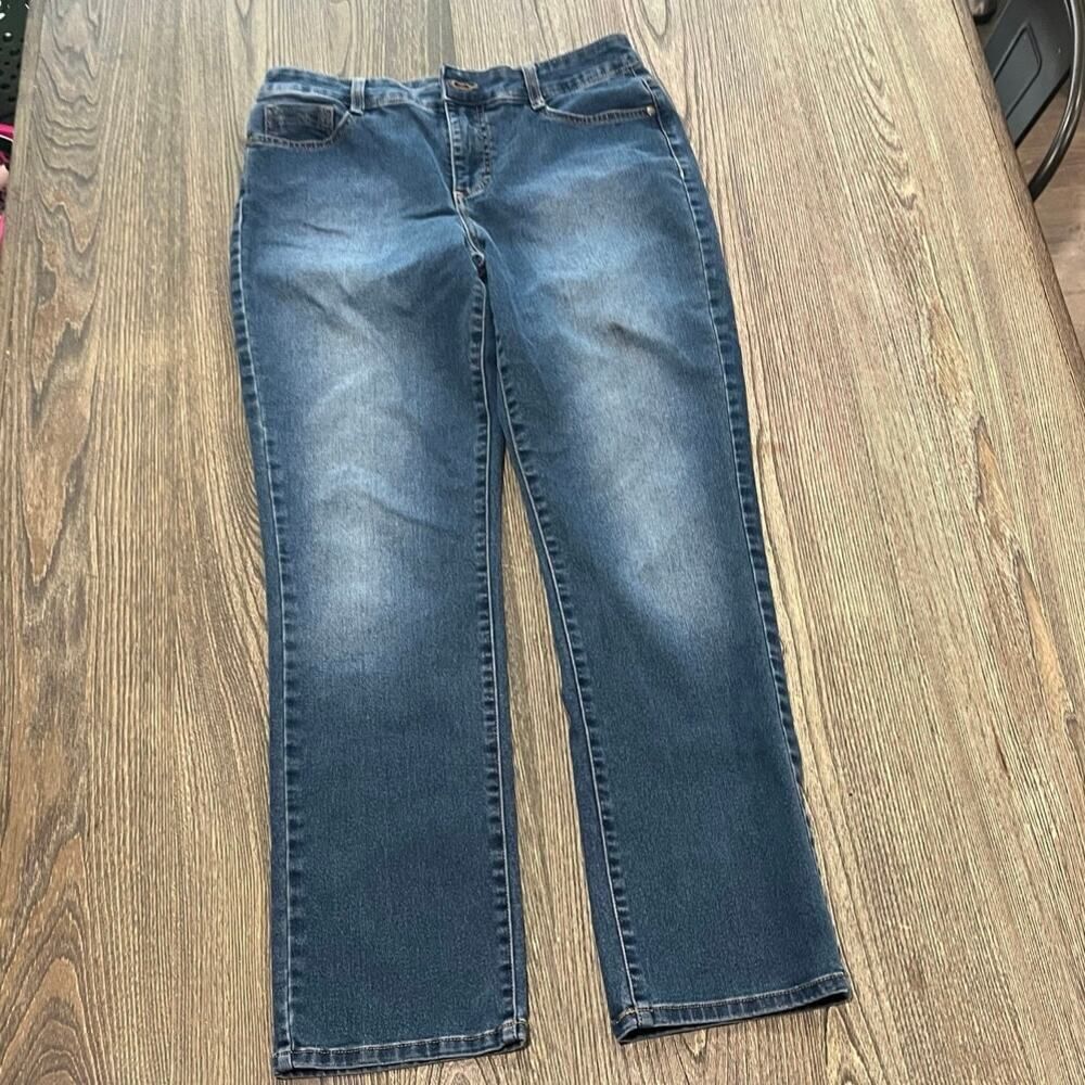 Bandolino Womens Amy Jeans Straight Leg Mid Rise Denim Medium Wash Blue Size 6